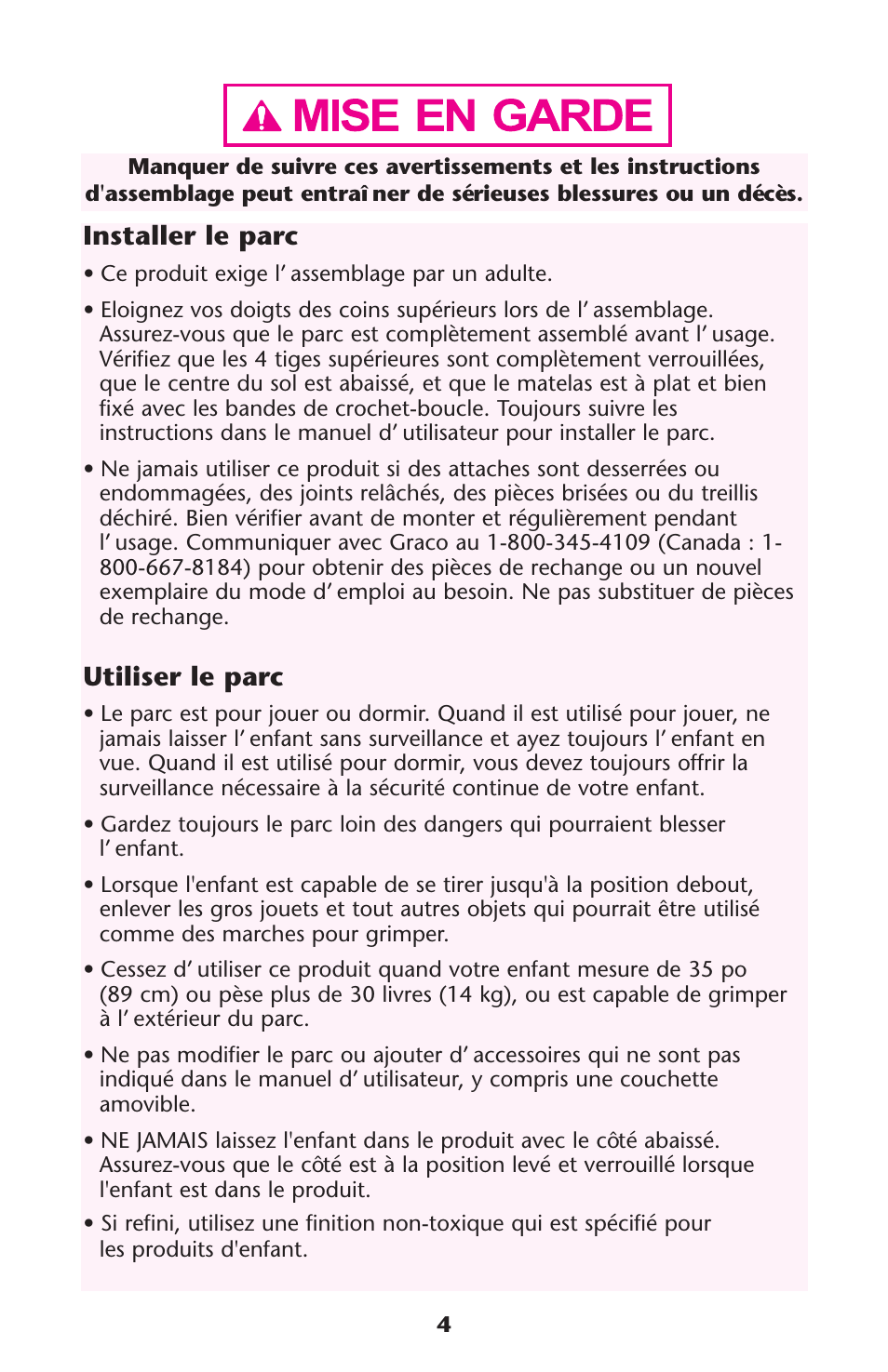 Installer le parc, Utiliser le parc | Graco ISPP072AC User Manual | Page 4 / 28