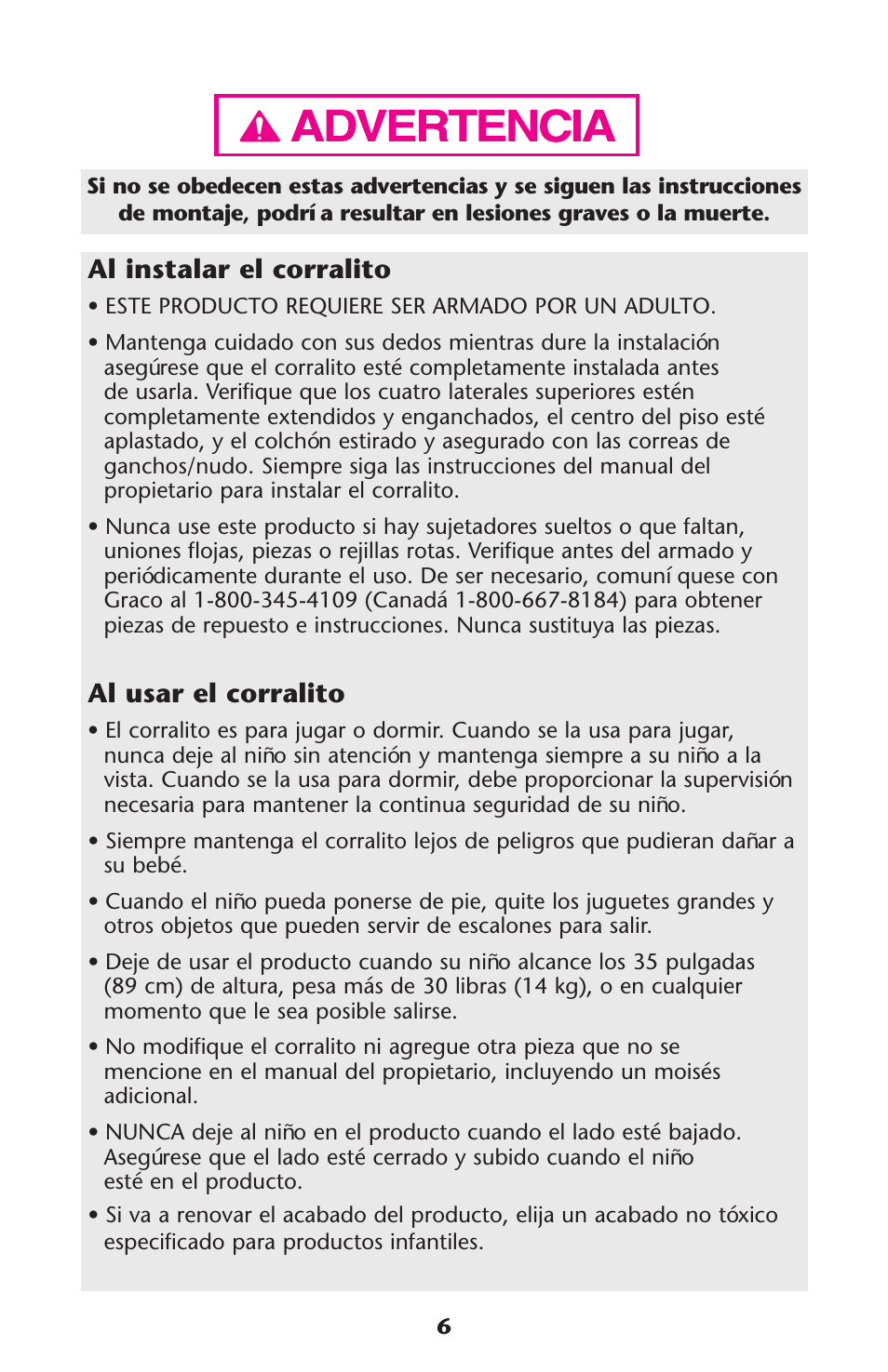 Al instalar el corralito, Al usar el corralito | Graco ISPP072AC User Manual | Page 6 / 28