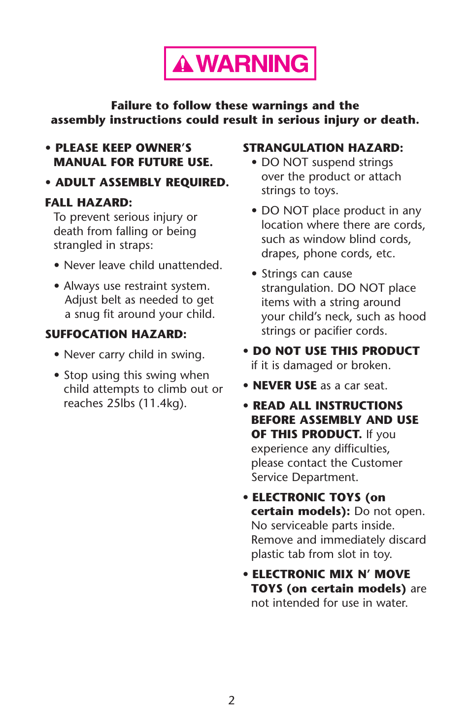 Graco Swing n' Bounce User Manual | Page 2 / 52