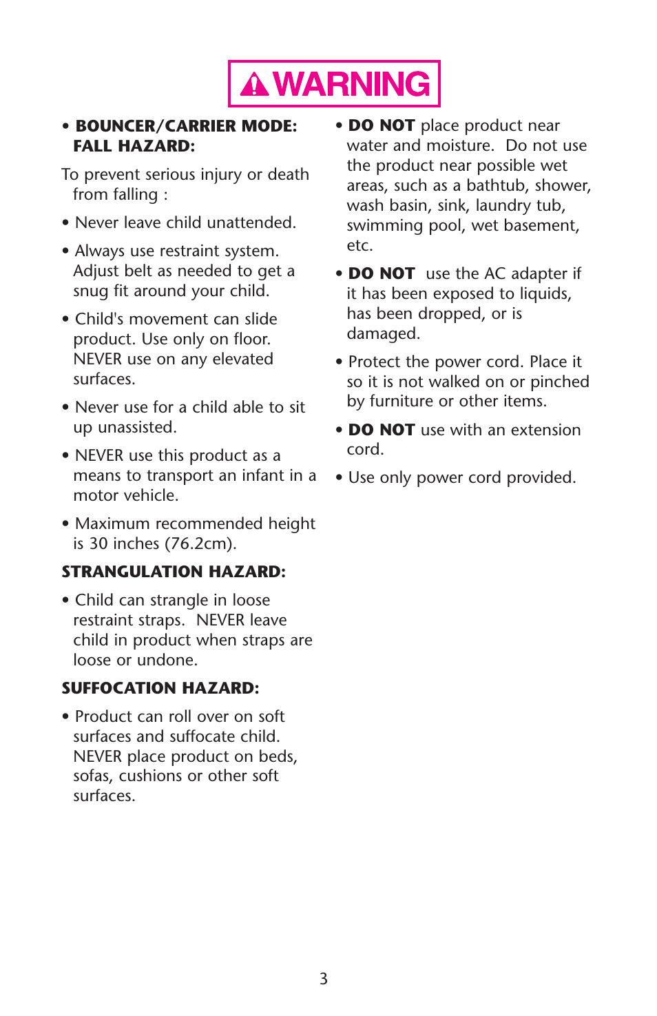 Graco Swing n' Bounce User Manual | Page 3 / 52