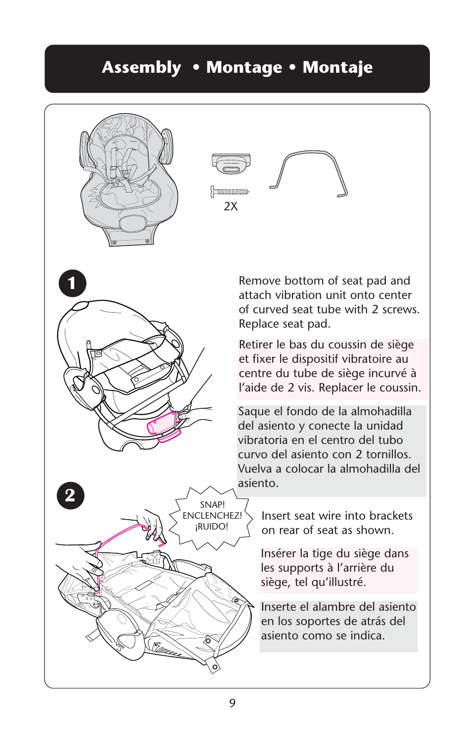 Assembly • montage • montaje | Graco Swing n' Bounce User Manual | Page 9 / 52