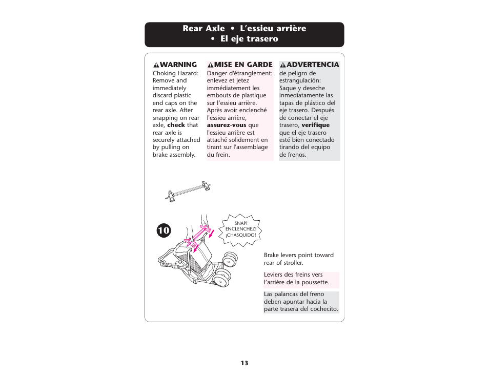 Rear axle • l’essieu arrière • el eje trasero | Graco ISPA083AD User Manual | Page 13 / 129