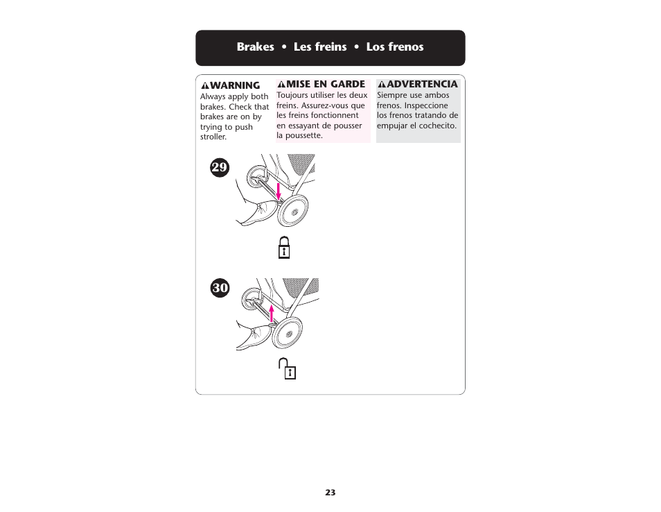 Brakes • les freins • los frenos | Graco ISPA083AD User Manual | Page 23 / 129