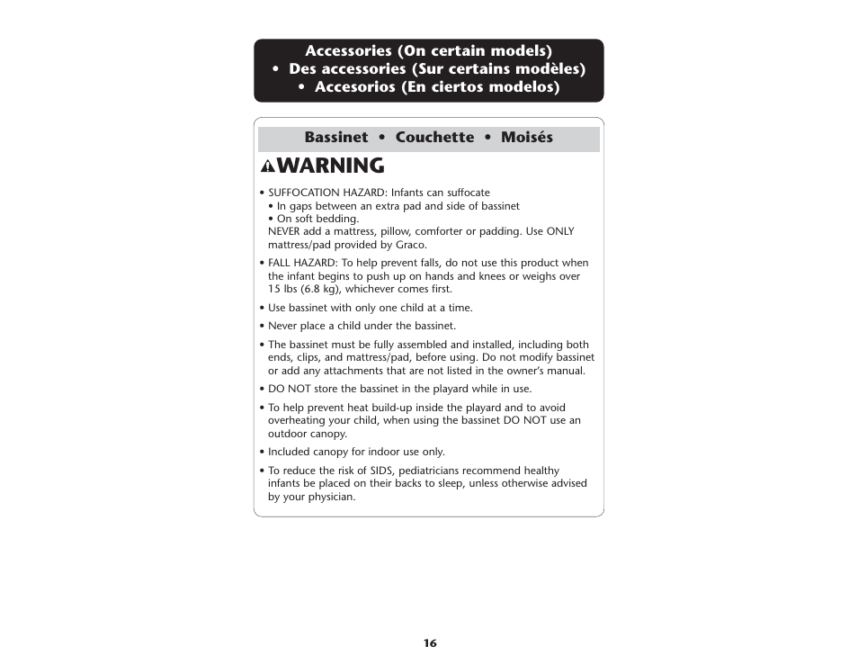 Warning | Graco ISPP047AC User Manual | Page 16 / 40