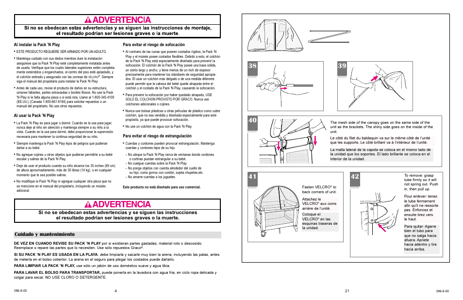 Advertencia, Cuidado y mantenimiento | Graco 9757 User Manual | Page 21 / 24