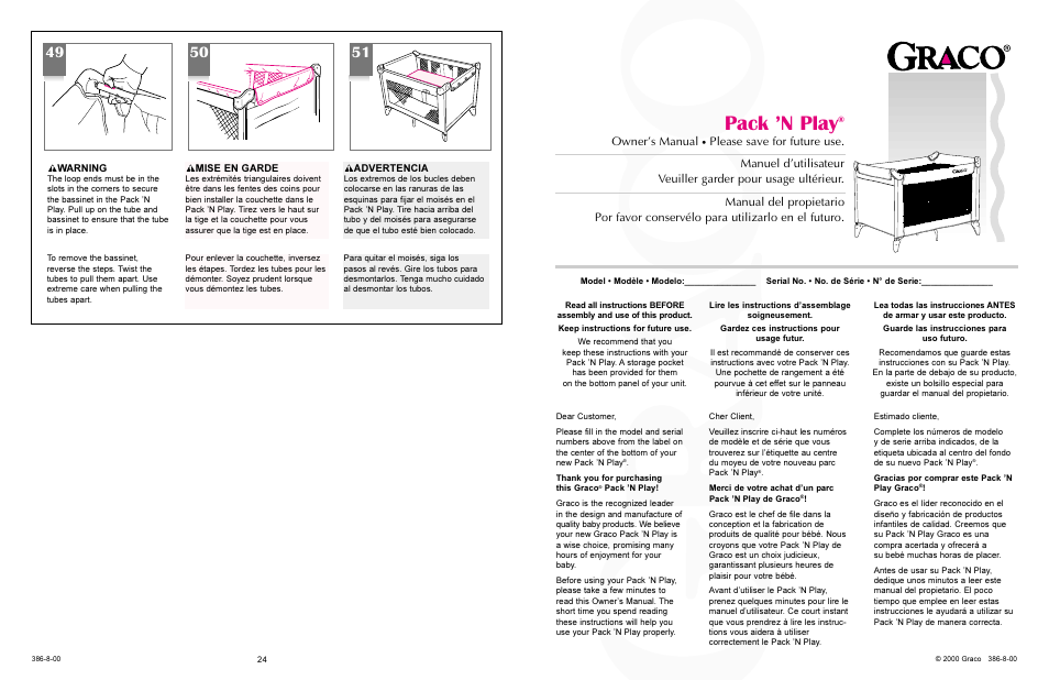 Pack n play, Owners manual | Graco 9757 User Manual | Page 24 / 24