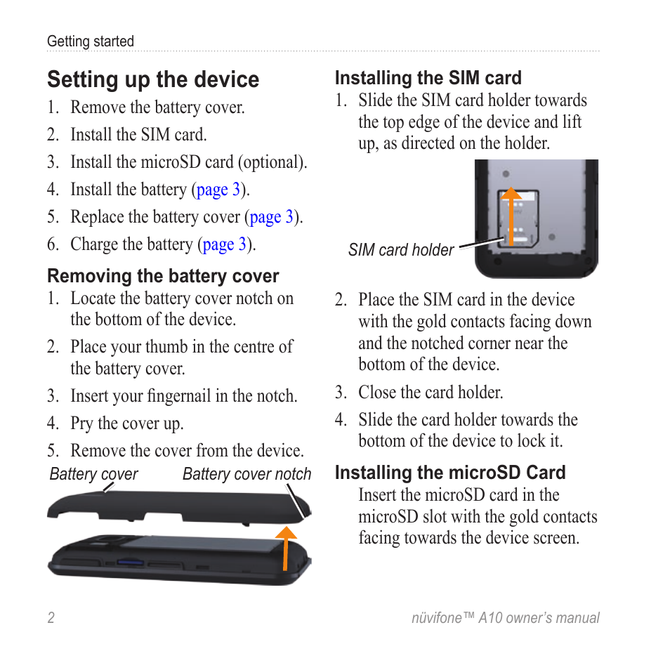 Setting up the device | Graco NUVIFONE A10 User Manual | Page 10 / 136