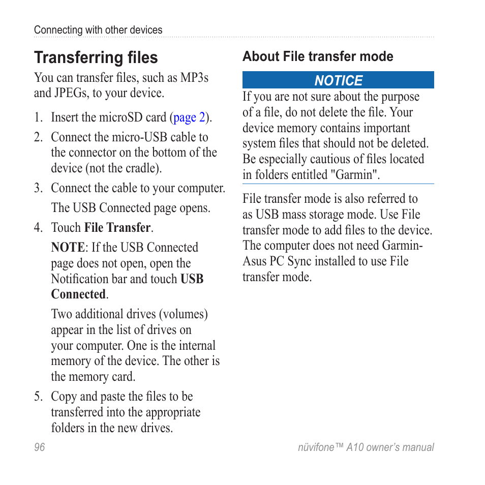 Transferring files | Graco NUVIFONE A10 User Manual | Page 104 / 136