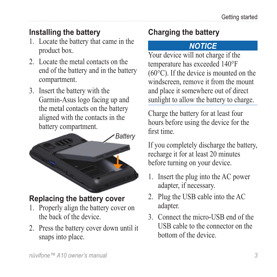 Install the battery | Graco NUVIFONE A10 User Manual | Page 11 / 136
