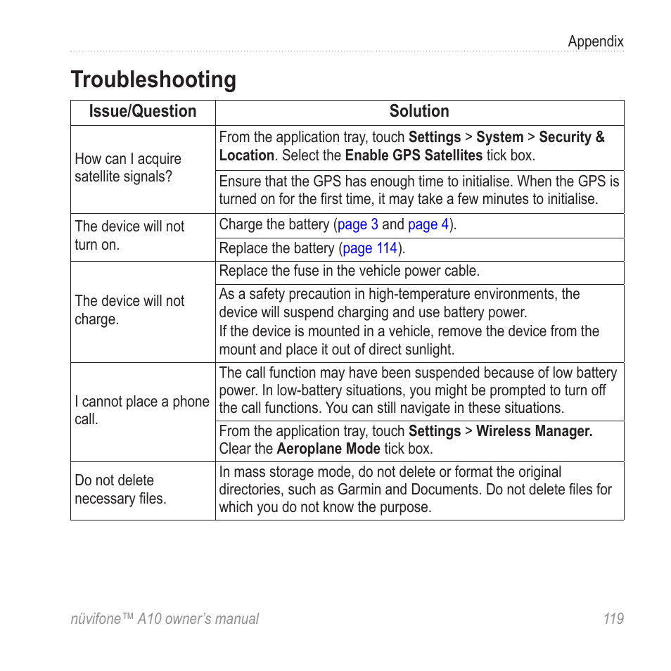 Troubleshooting | Graco NUVIFONE A10 User Manual | Page 127 / 136