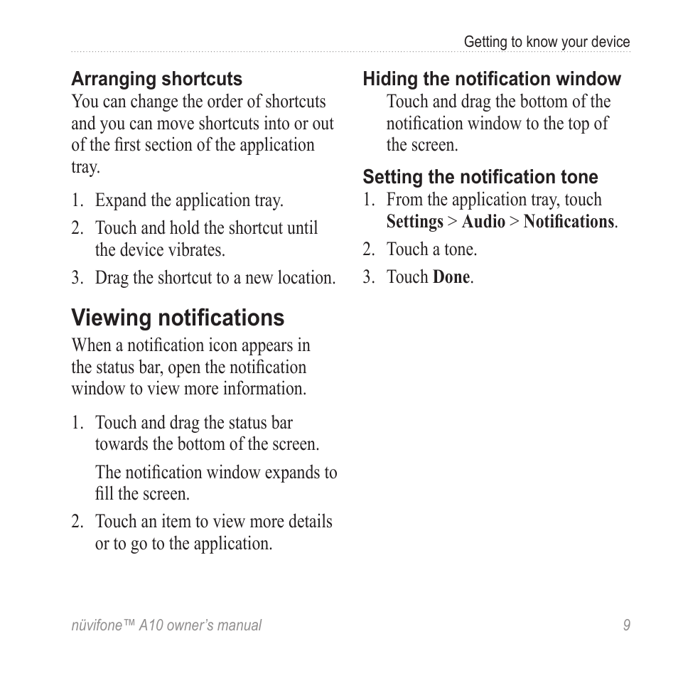 Viewing notifications | Graco NUVIFONE A10 User Manual | Page 17 / 136