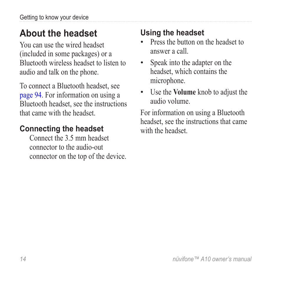About the headset | Graco NUVIFONE A10 User Manual | Page 22 / 136