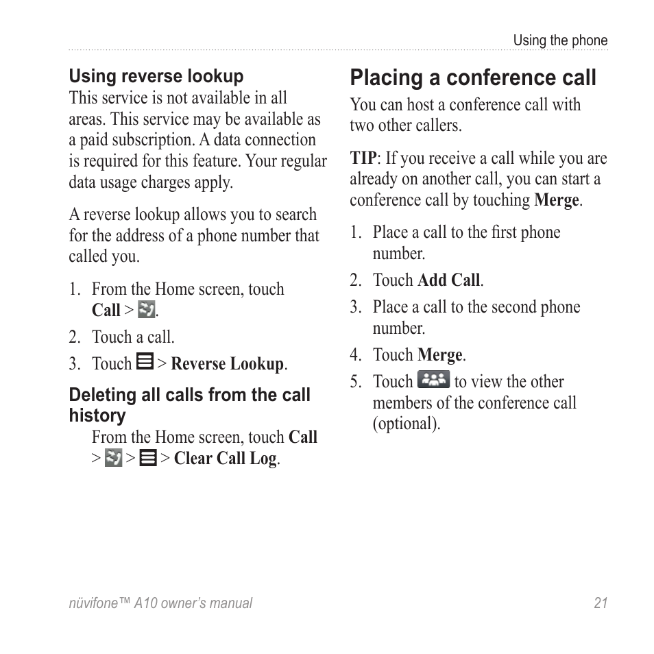 Placing a conference call | Graco NUVIFONE A10 User Manual | Page 29 / 136