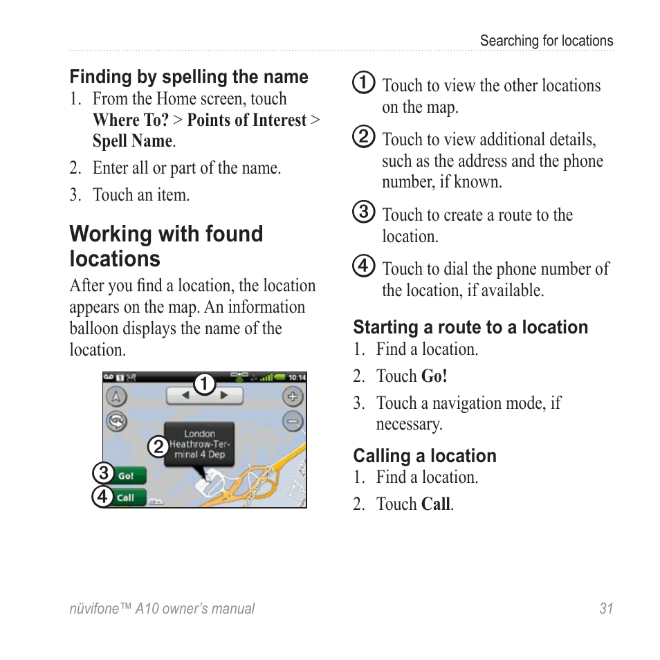 Working with found locations | Graco NUVIFONE A10 User Manual | Page 39 / 136