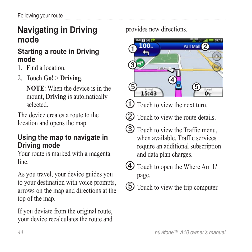 Navigating in driving mode | Graco NUVIFONE A10 User Manual | Page 52 / 136