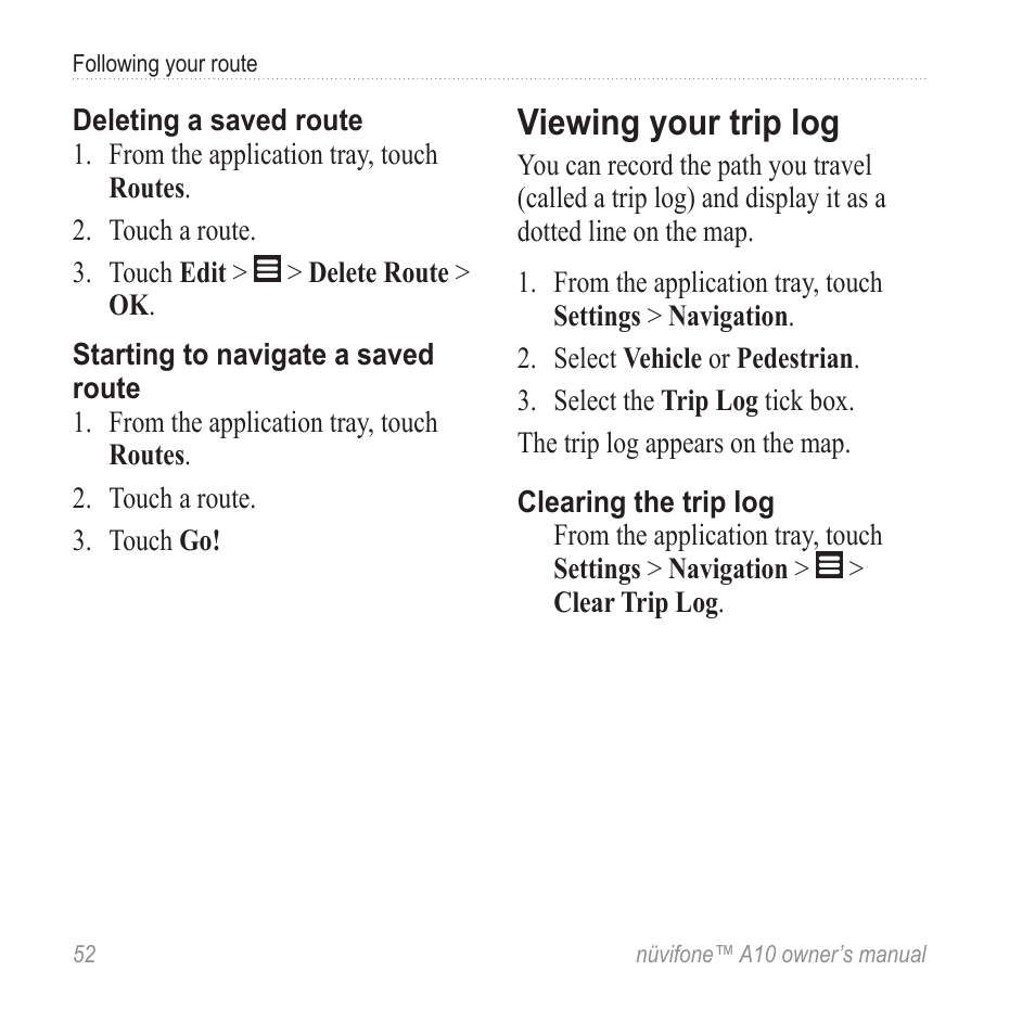 Viewing your trip log | Graco NUVIFONE A10 User Manual | Page 60 / 136