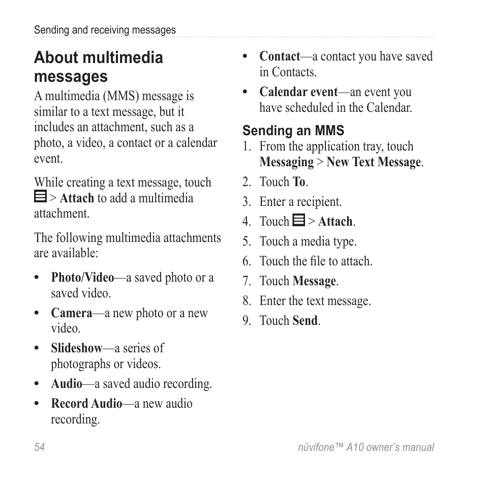 About multimedia messages | Graco NUVIFONE A10 User Manual | Page 62 / 136