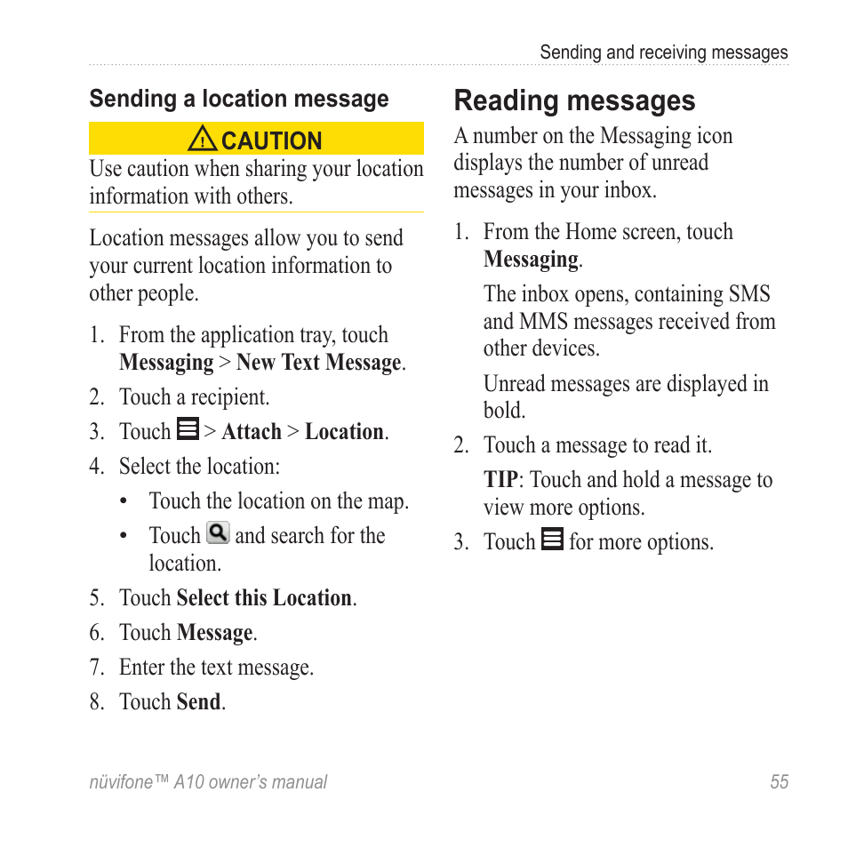 Reading messages | Graco NUVIFONE A10 User Manual | Page 63 / 136