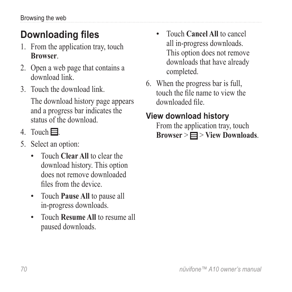 Downloading files | Graco NUVIFONE A10 User Manual | Page 78 / 136