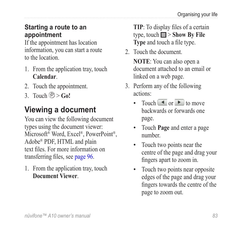 Viewing a document | Graco NUVIFONE A10 User Manual | Page 91 / 136