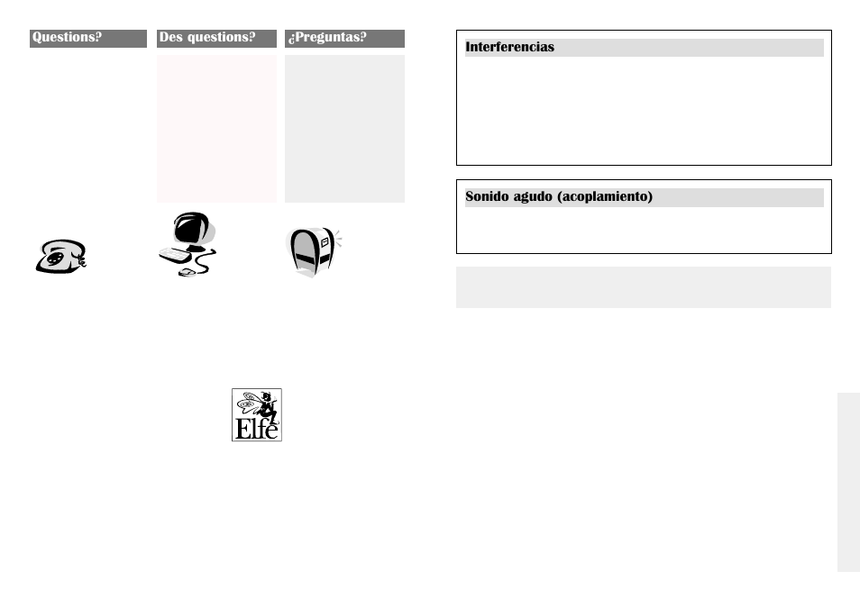 Questions? des questions? ¿preguntas, Interferencias sonido agudo (acoplamiento) | Graco 2745 User Manual | Page 21 / 21