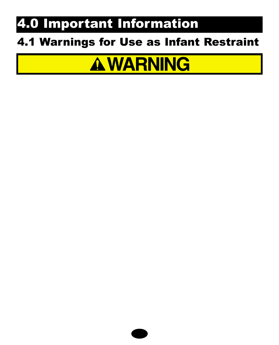 0 important information, 1 warnings for use as infant restraint | Graco 6800 Series User Manual | Page 16 / 46