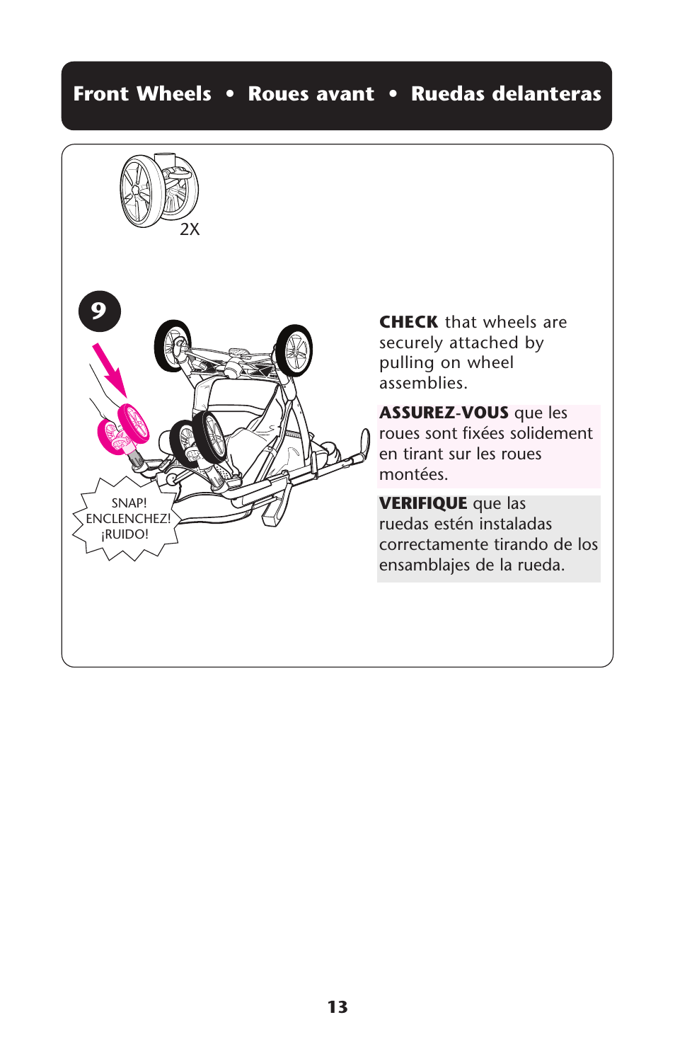 Front wheels • roues avant • ruedas delanteras | Graco ISPA189AA User Manual | Page 13 / 36