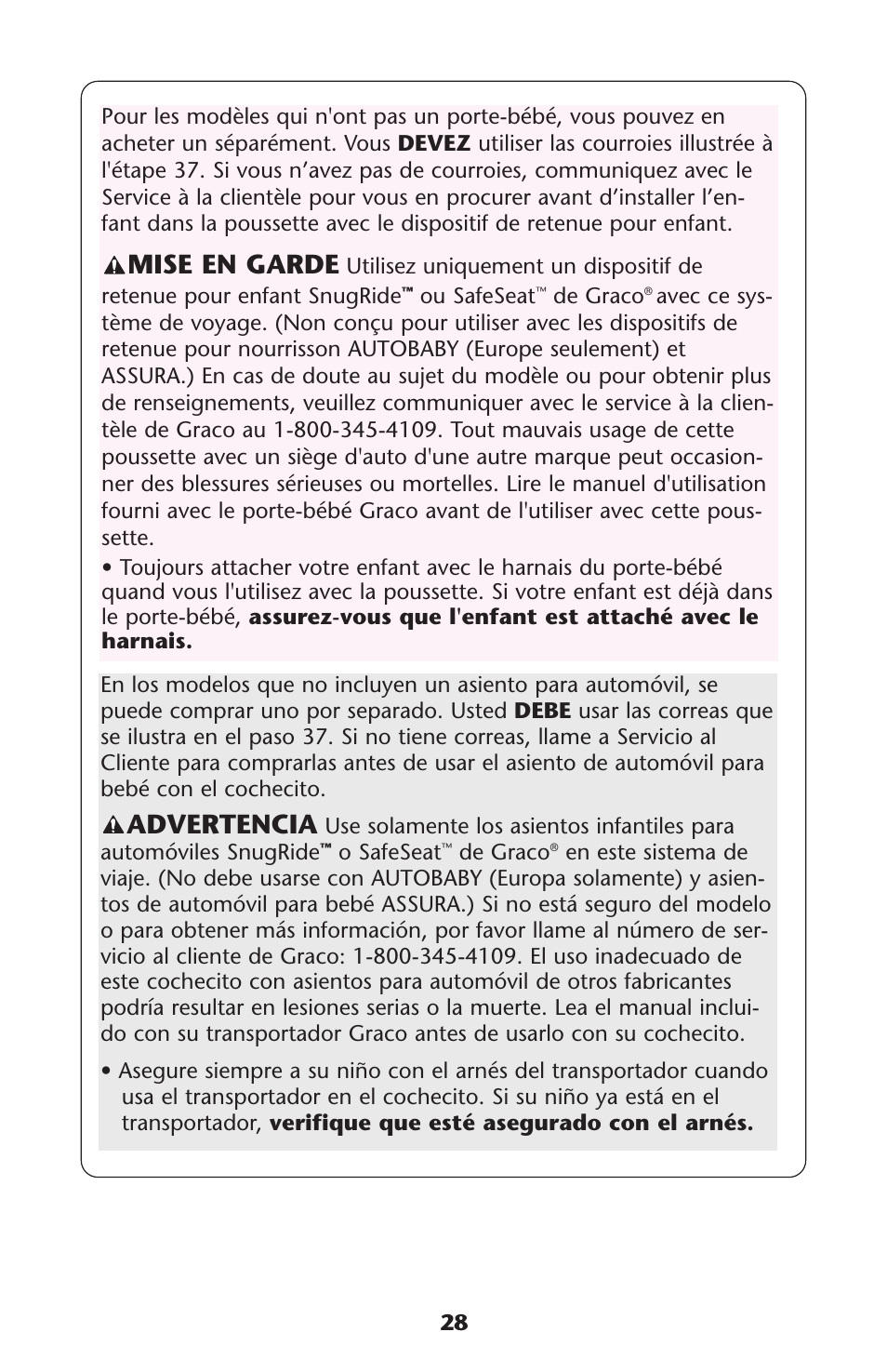 Advertencia, Mise en garde | Graco ISPA189AA User Manual | Page 28 / 36