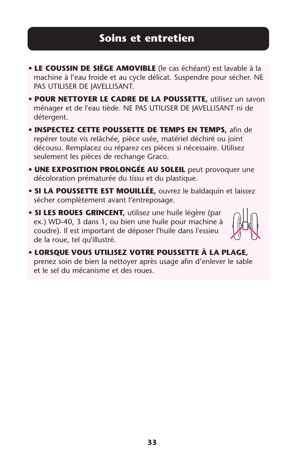 Soins et entretien | Graco ISPA189AA User Manual | Page 33 / 36