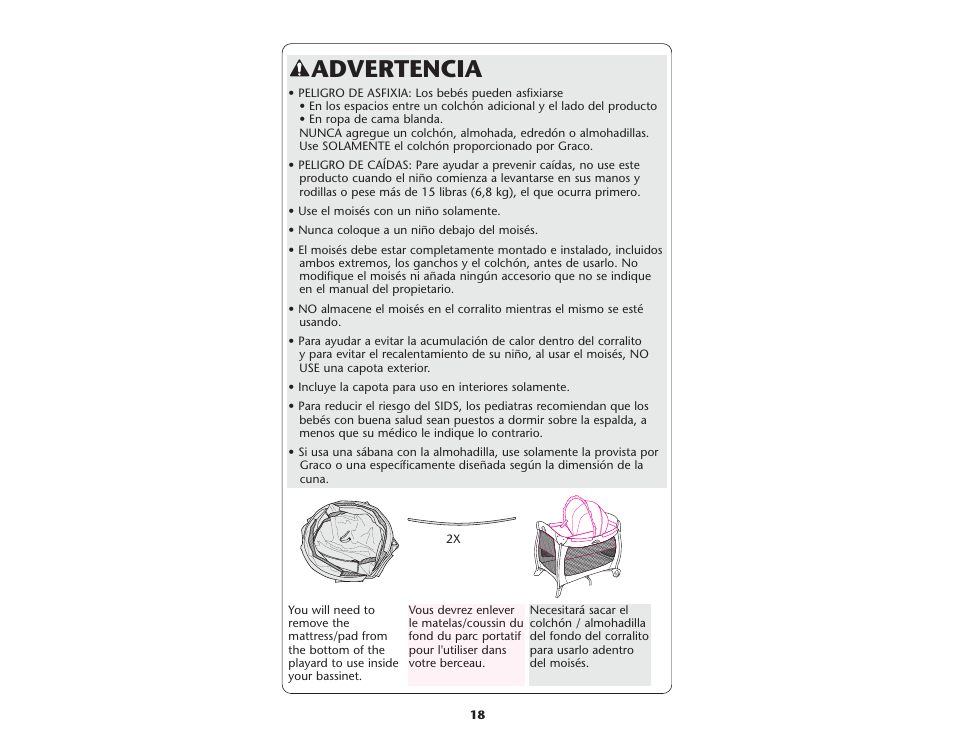 Advertencia | Graco Pack 'n Play 9955SML User Manual | Page 18 / 40