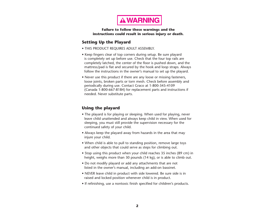 Graco Pack 'n Play 9955SML User Manual | Page 2 / 40