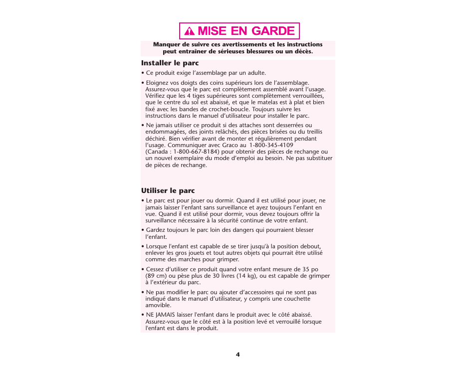 Graco Pack 'n Play 9955SML User Manual | Page 4 / 40