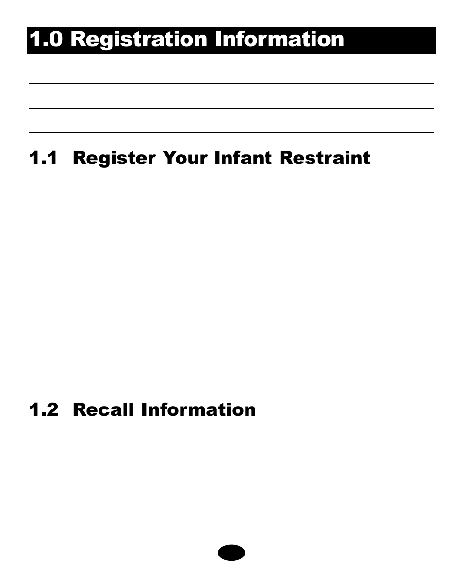 0 registration information, 1 register your infant restraint, 2 recall information | Graco 8444 User Manual | Page 4 / 78