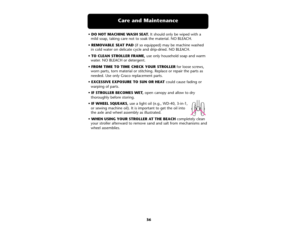 Care and maintenance | Graco ISPA109AB User Manual | Page 36 / 44