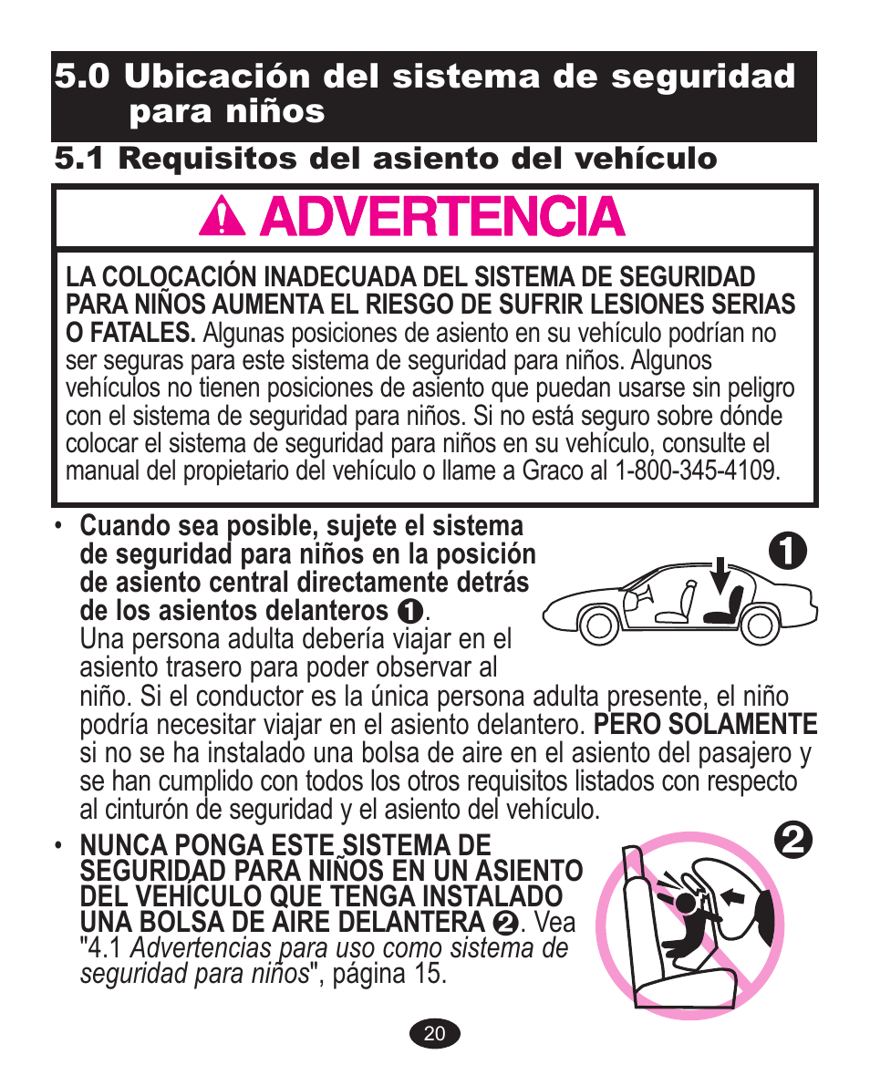 0 ubicación del sistema de seguridad para niños | Graco ISPC090BB User Manual | Page 60 / 80