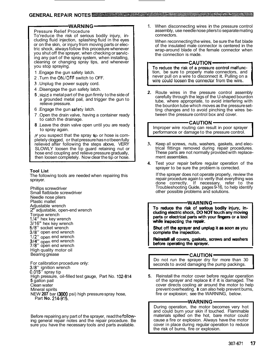 General repair notes, List of tools | Graco ULTRA AIRLESS 230-963 User Manual | Page 18 / 37