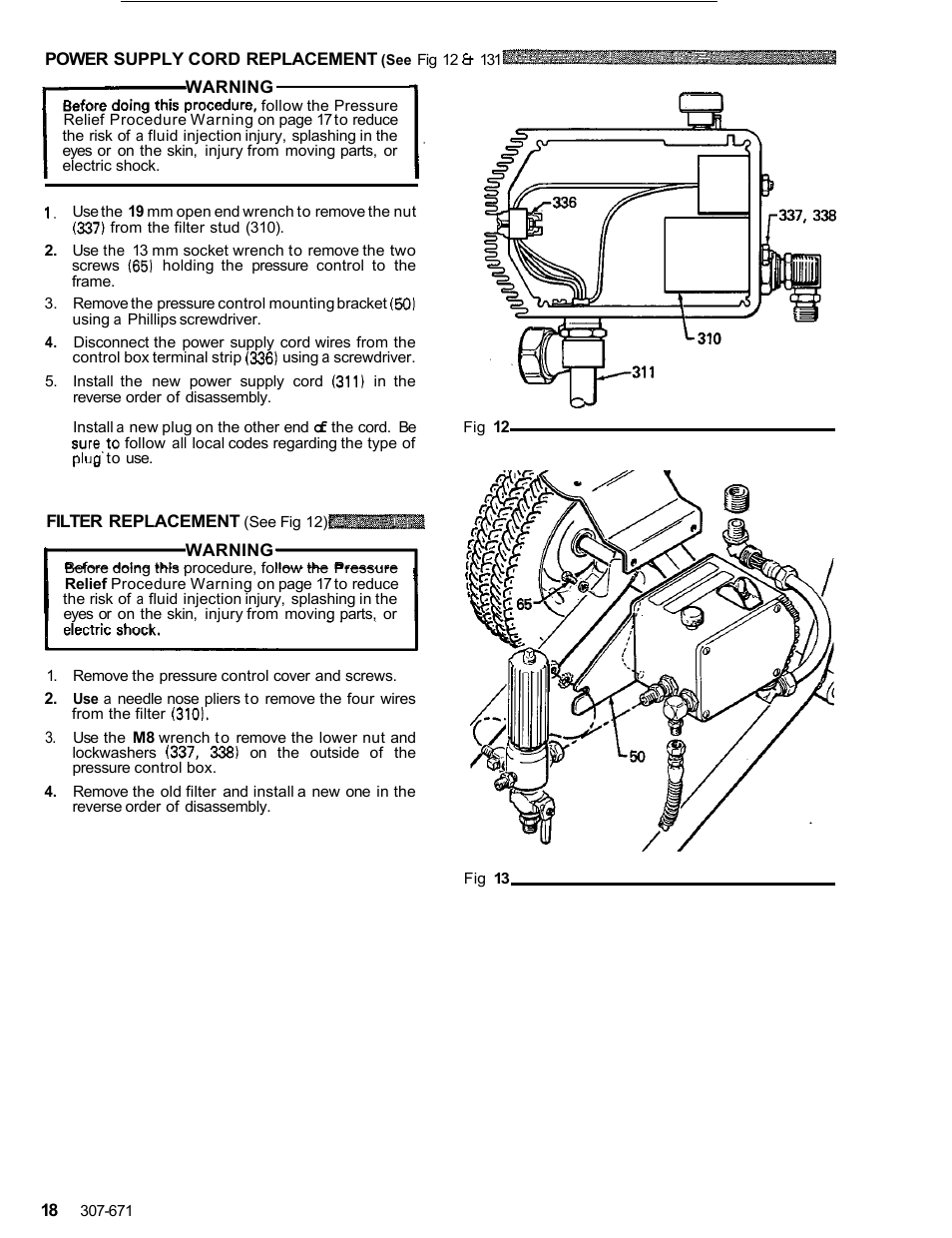 Power supply cord replacement, Filter replacement | Graco ULTRA AIRLESS 230-963 User Manual | Page 19 / 37