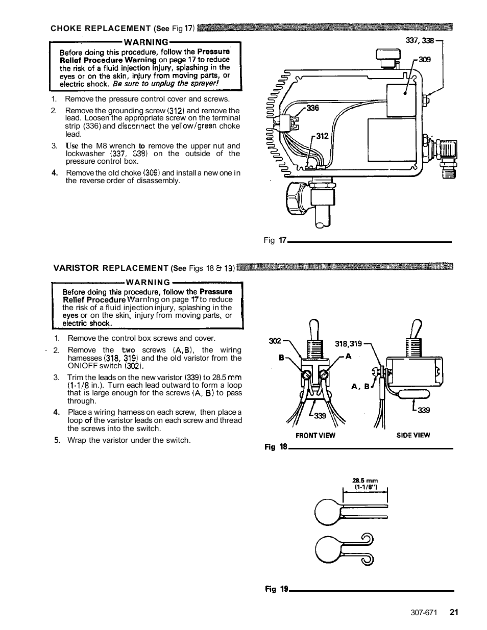 Choke replacement, Varistor replacement | Graco ULTRA AIRLESS 230-963 User Manual | Page 22 / 37