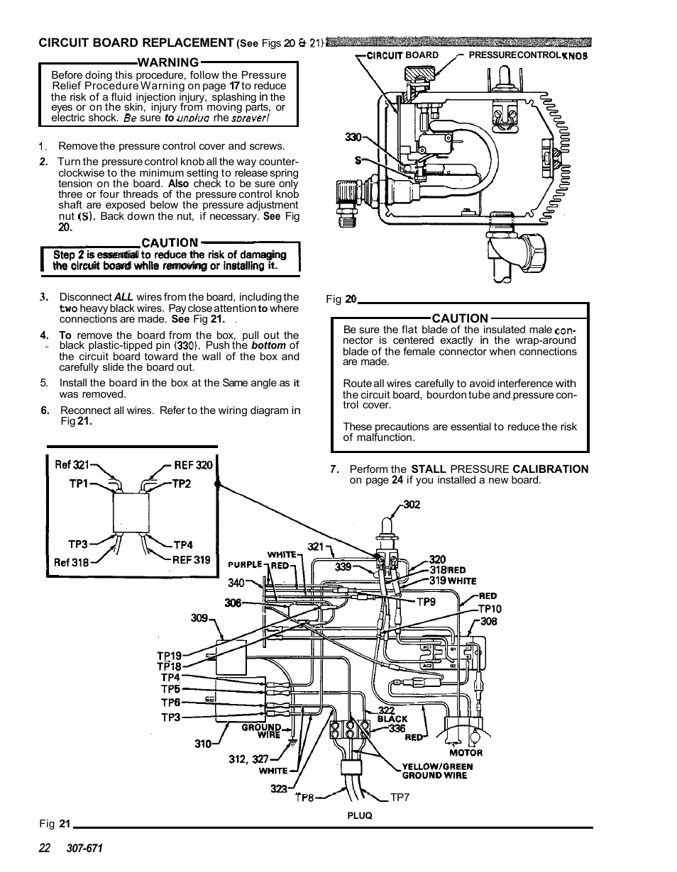 Circuit board replacement, Fig 21 | Graco ULTRA AIRLESS 230-963 User Manual | Page 23 / 37