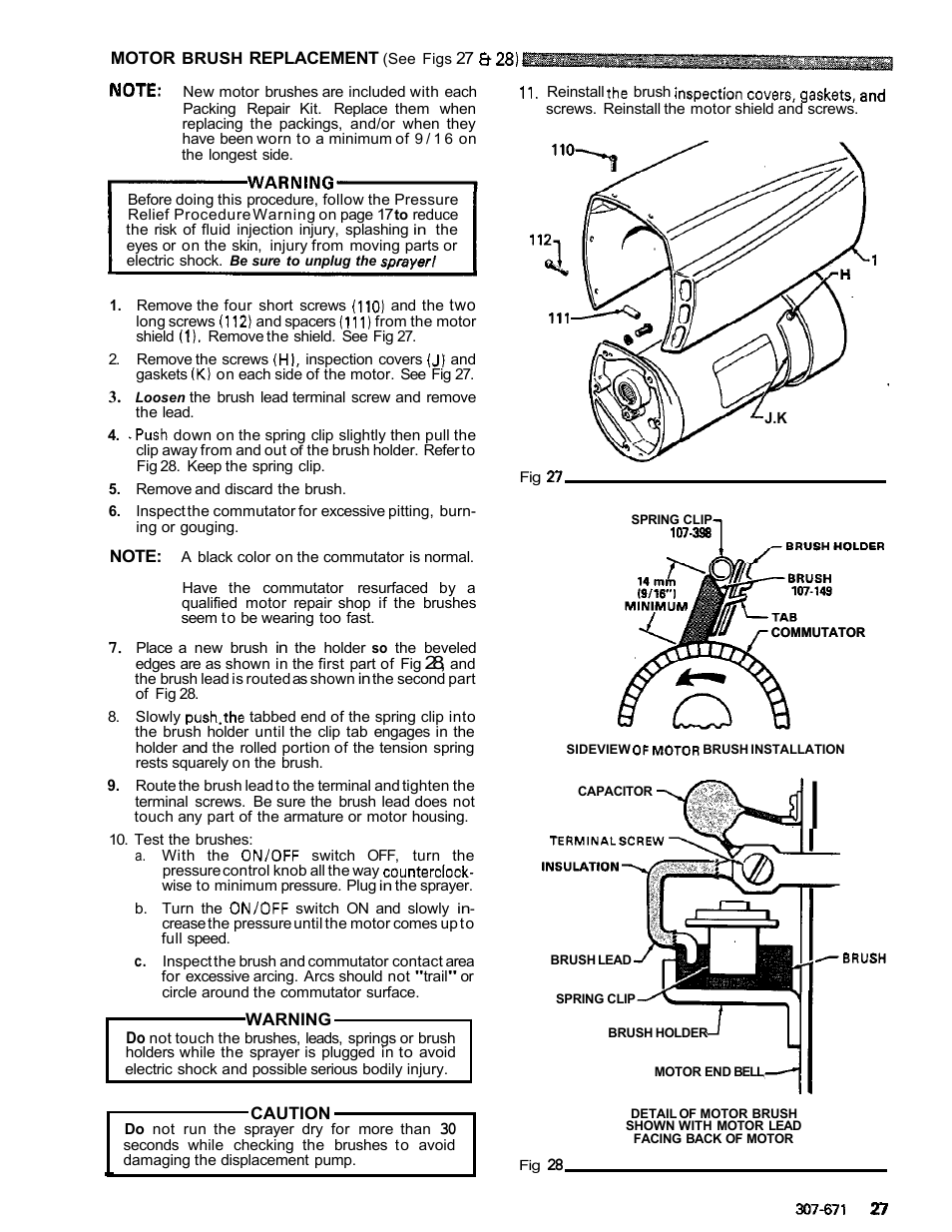 Motor brush replacement | Graco ULTRA AIRLESS 230-963 User Manual | Page 28 / 37