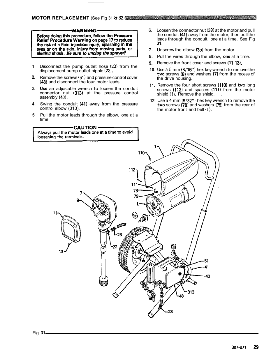 Motor replacement | Graco ULTRA AIRLESS 230-963 User Manual | Page 30 / 37