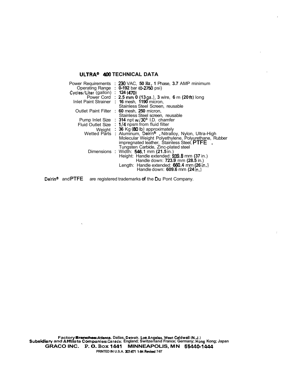Ptfe | Graco ULTRA AIRLESS 230-963 User Manual | Page 37 / 37