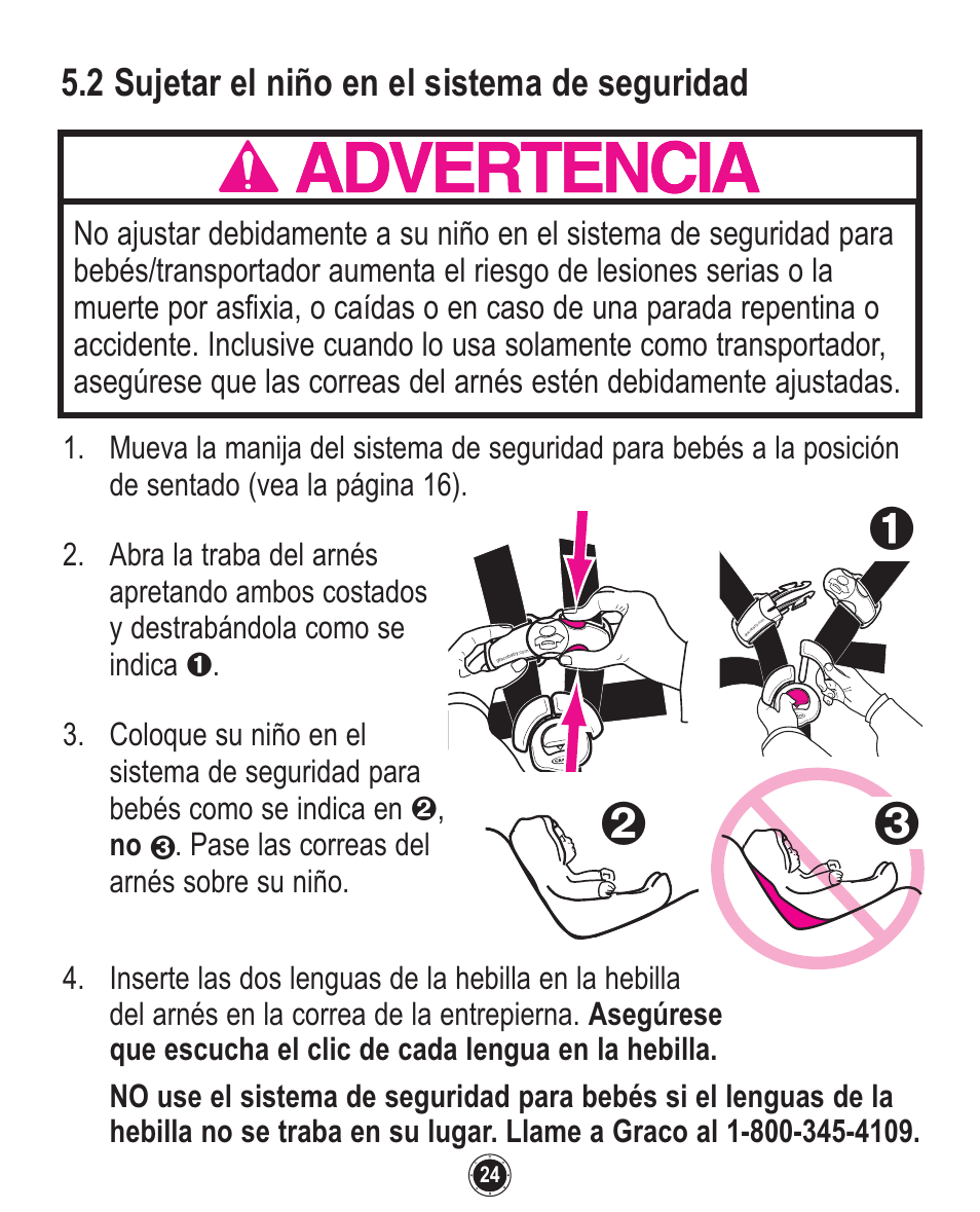 2 sujetar el niño en el sistema de seguridad | Graco Quattro Tour PD120916A User Manual | Page 108 / 128