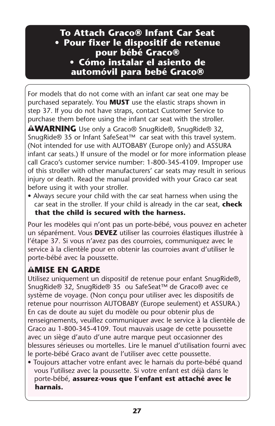 4o s pour s automøvil | Graco Quattro Tour PD120916A User Manual | Page 27 / 128