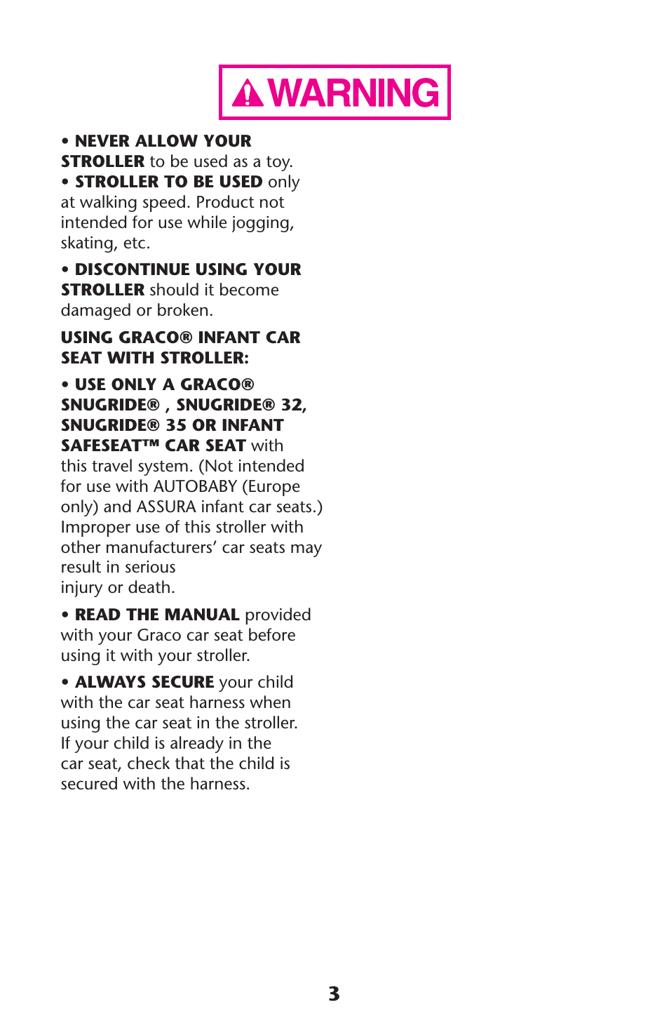 Graco Quattro Tour PD120916A User Manual | Page 3 / 128