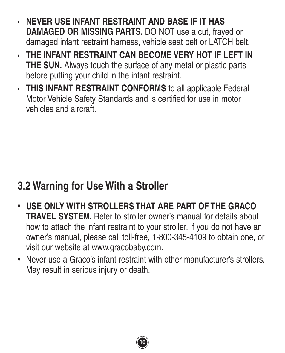 2 warning for use with a stroller | Graco Quattro Tour PD120916A User Manual | Page 50 / 128