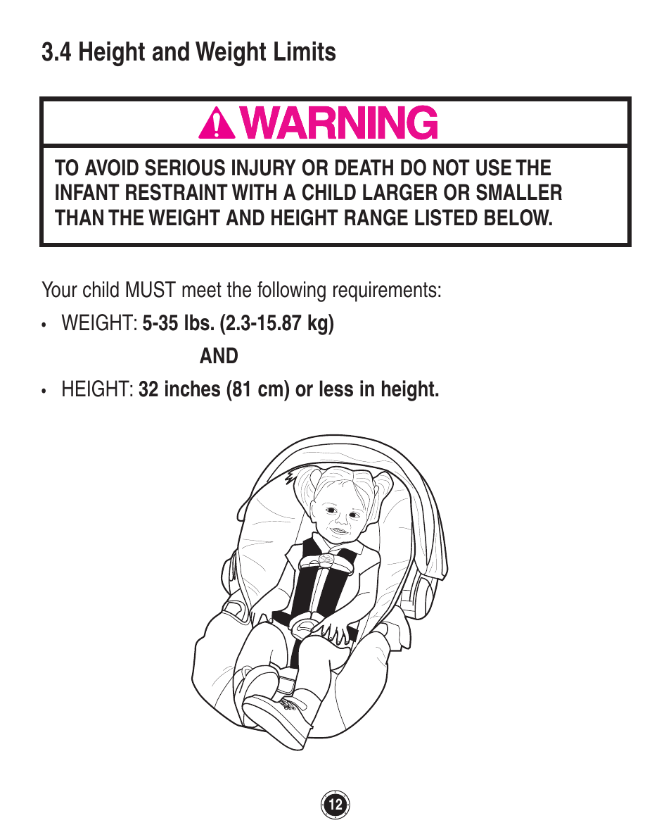 4 height and weight limits | Graco Quattro Tour PD120916A User Manual | Page 52 / 128