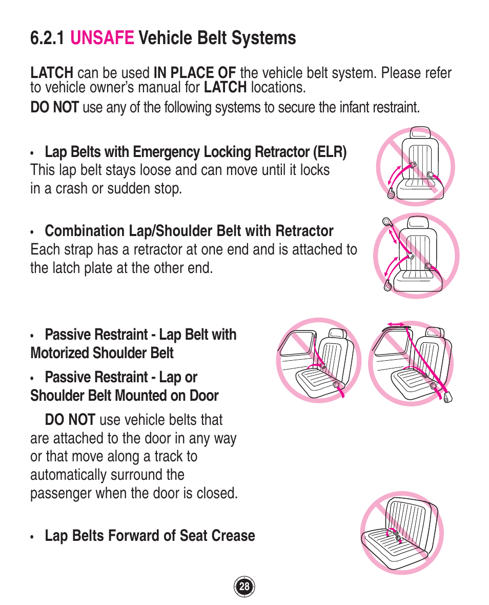 1 unsafe vehicle belt systems | Graco Quattro Tour PD120916A User Manual | Page 68 / 128