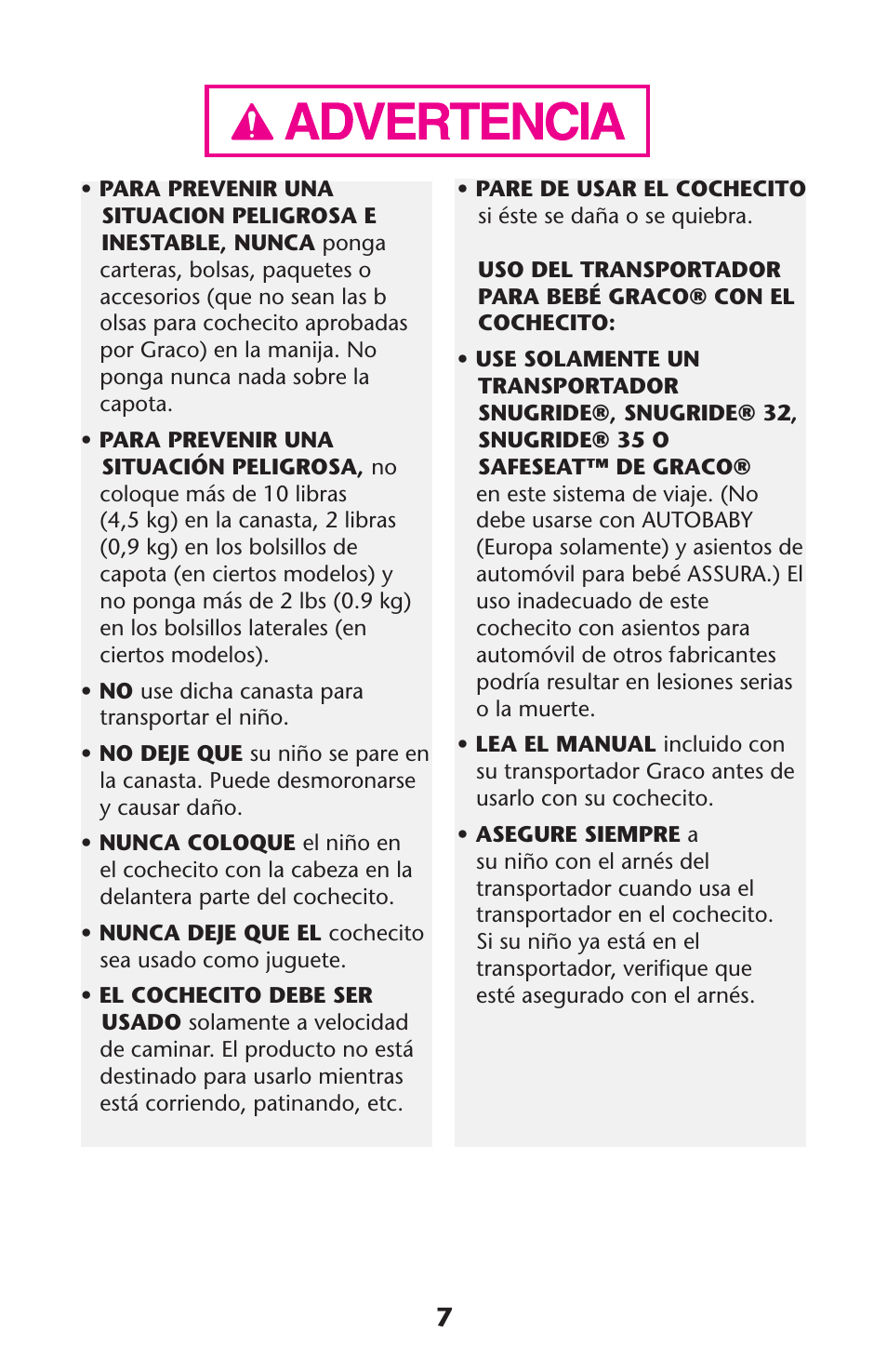 Graco Quattro Tour PD120916A User Manual | Page 7 / 128