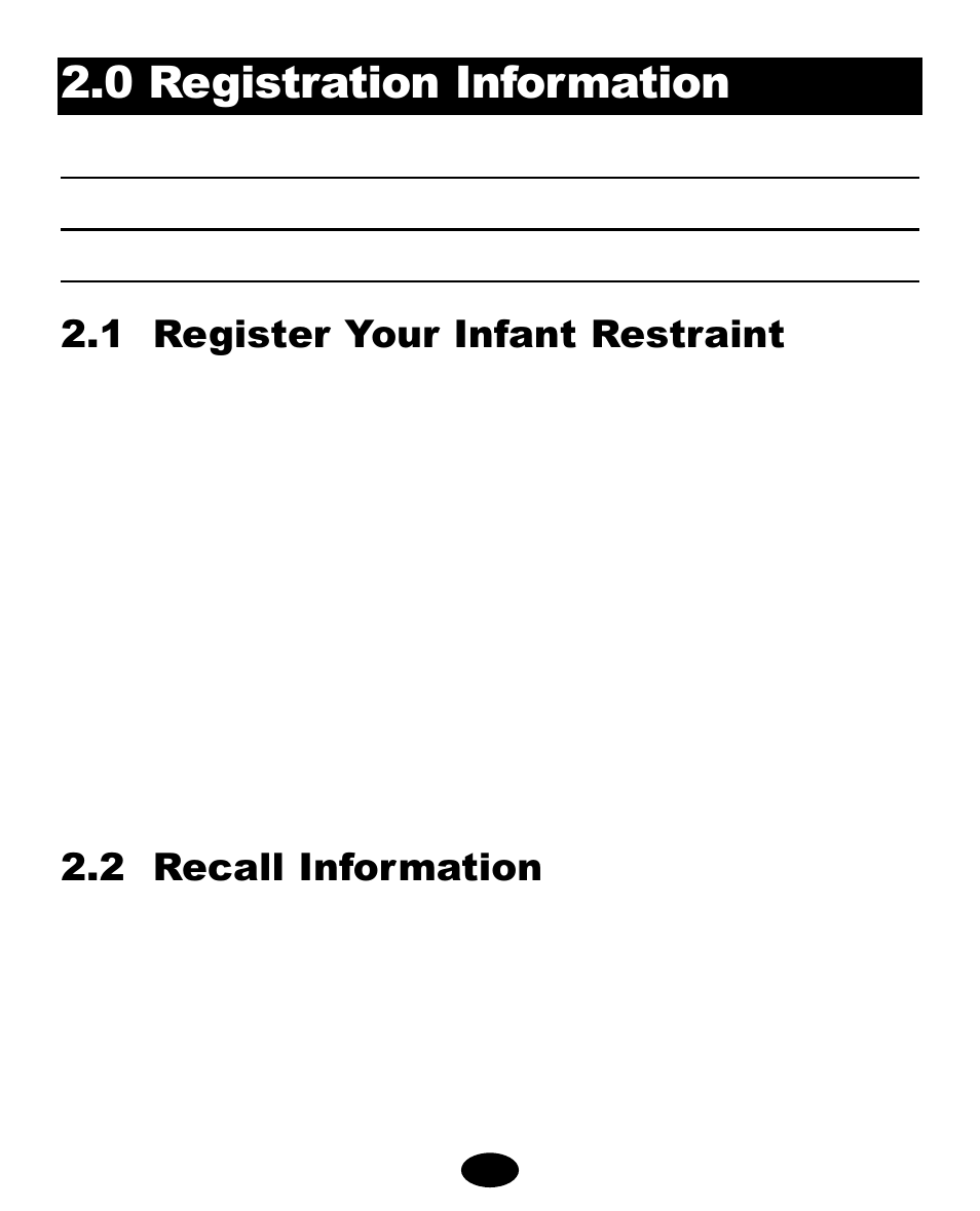 0 registration information, 1 register your infant restraint, 2 recall information | Graco Model Type 7479 User Manual | Page 38 / 124